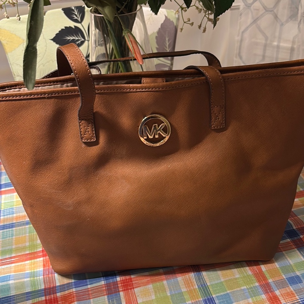 Michael Kors Cognac Leather Tote with MK Medallion